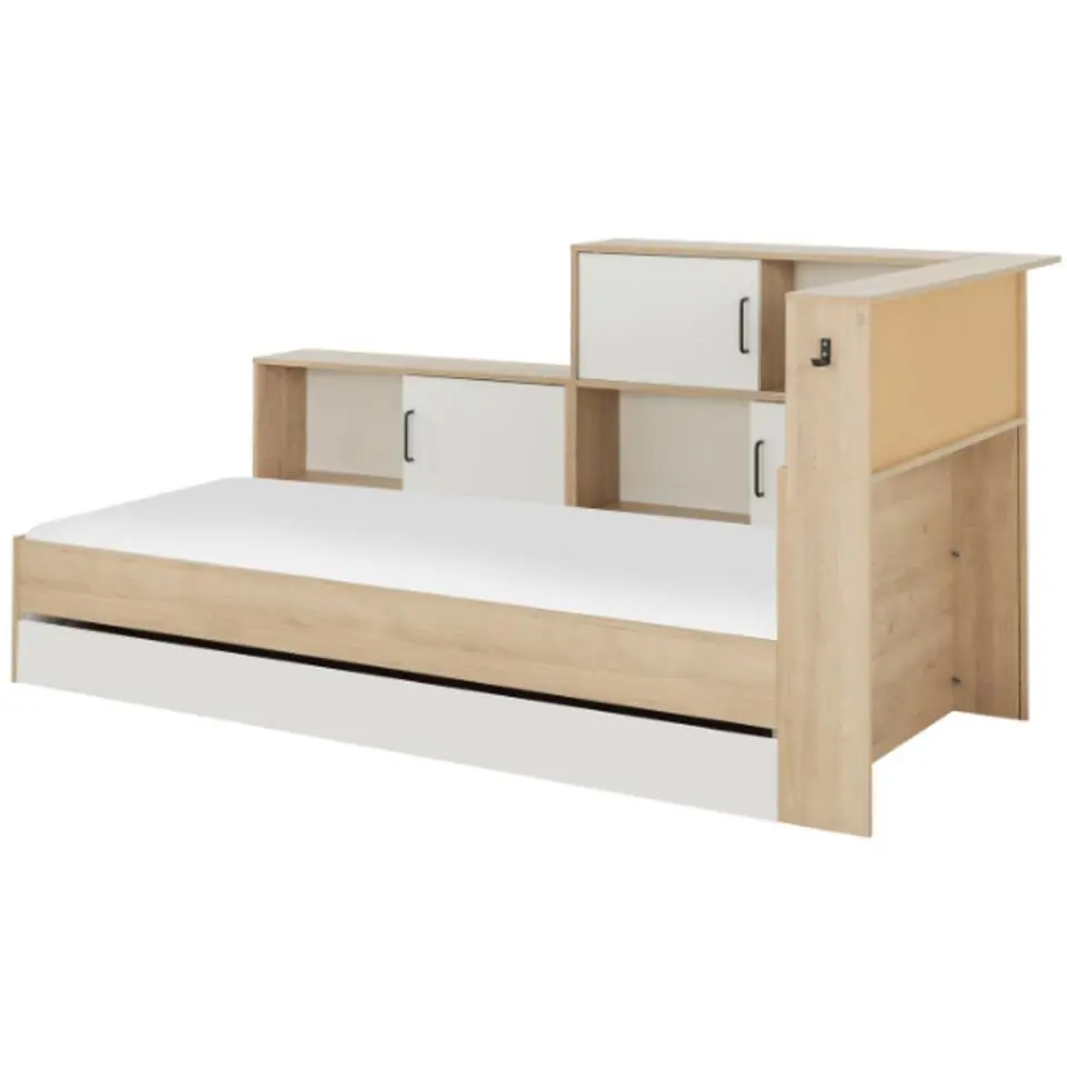 Diagone Bed Erwan - Opbergruimte - 90x200cm - Wit/Kastanjekleur