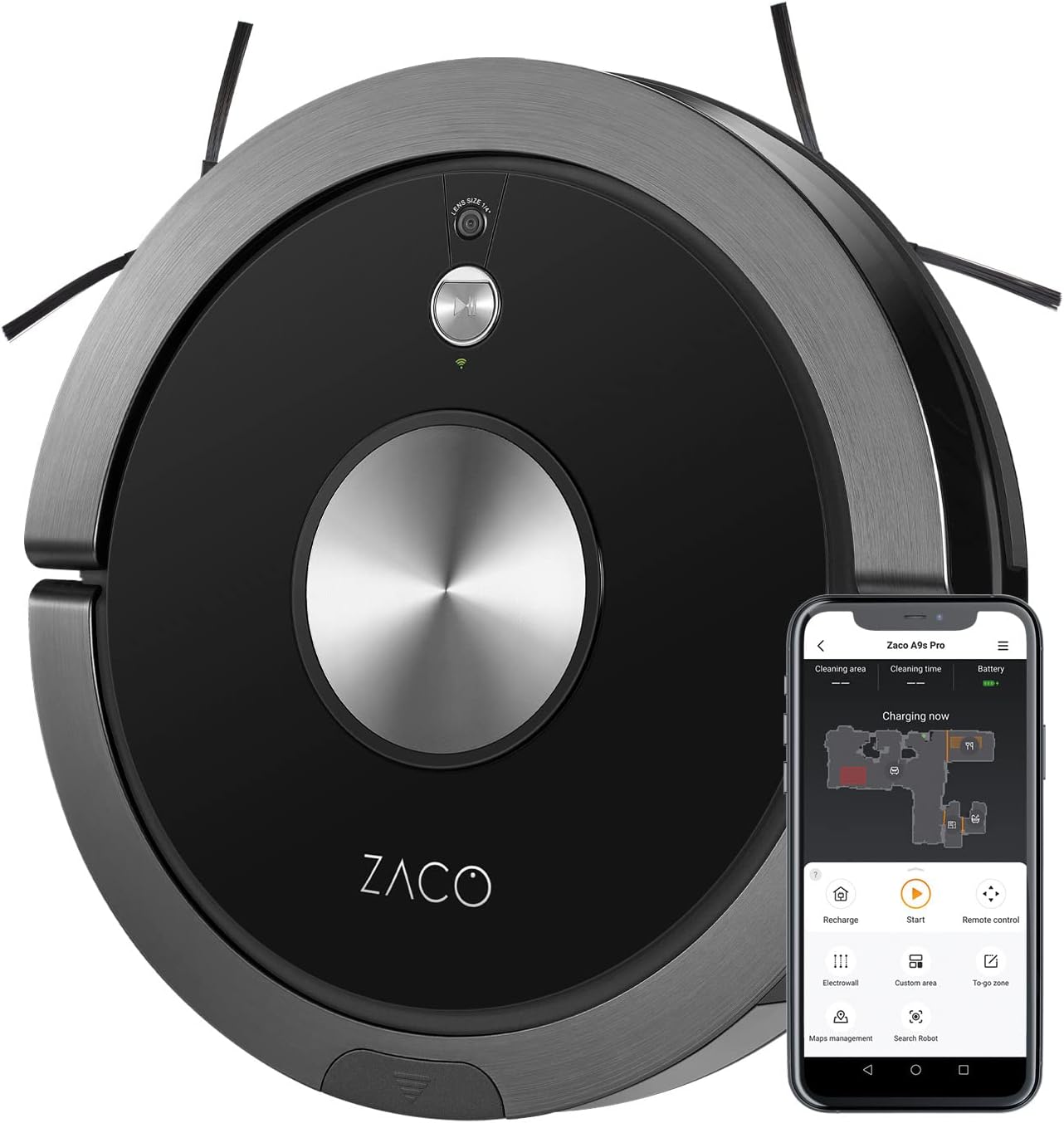 ZACO A9sPro Saugroboter mit Wischfunktion, App & Alexa, 7,6 cm flach, Staubsauger Roboter mit Raumkarte & Mapping, bis 2h Laufzeit, leiser Roboterstaubsauger für Teppich, Tierhaare & Parkett, schwarz…