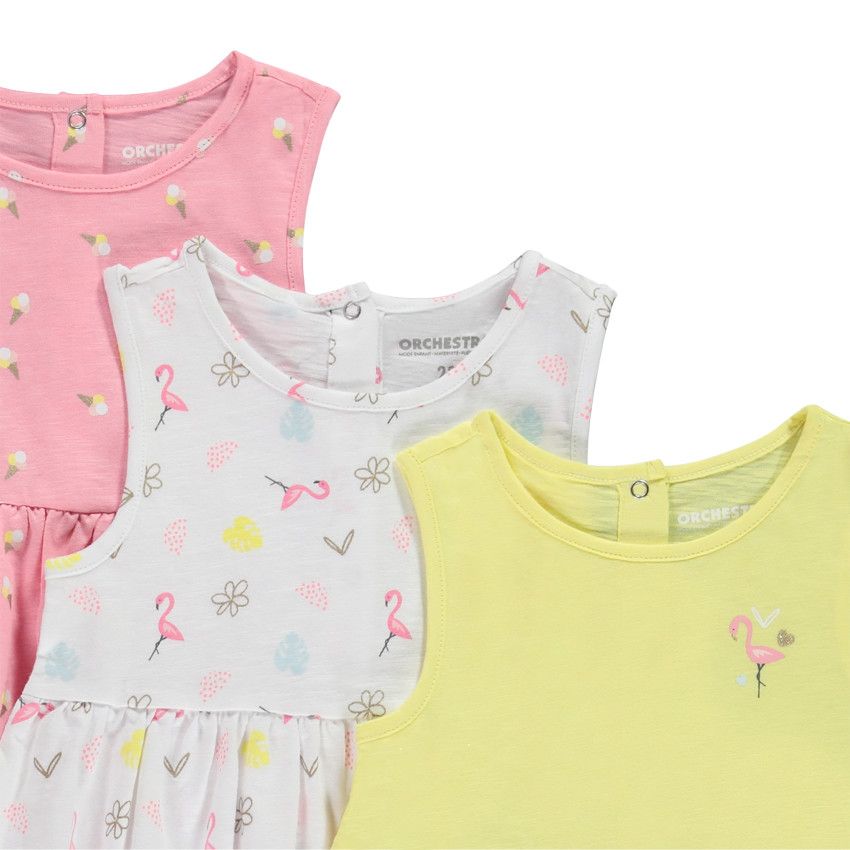 Lot de 3 robes débardeurs fantaisie pour bébé fille - Blanc