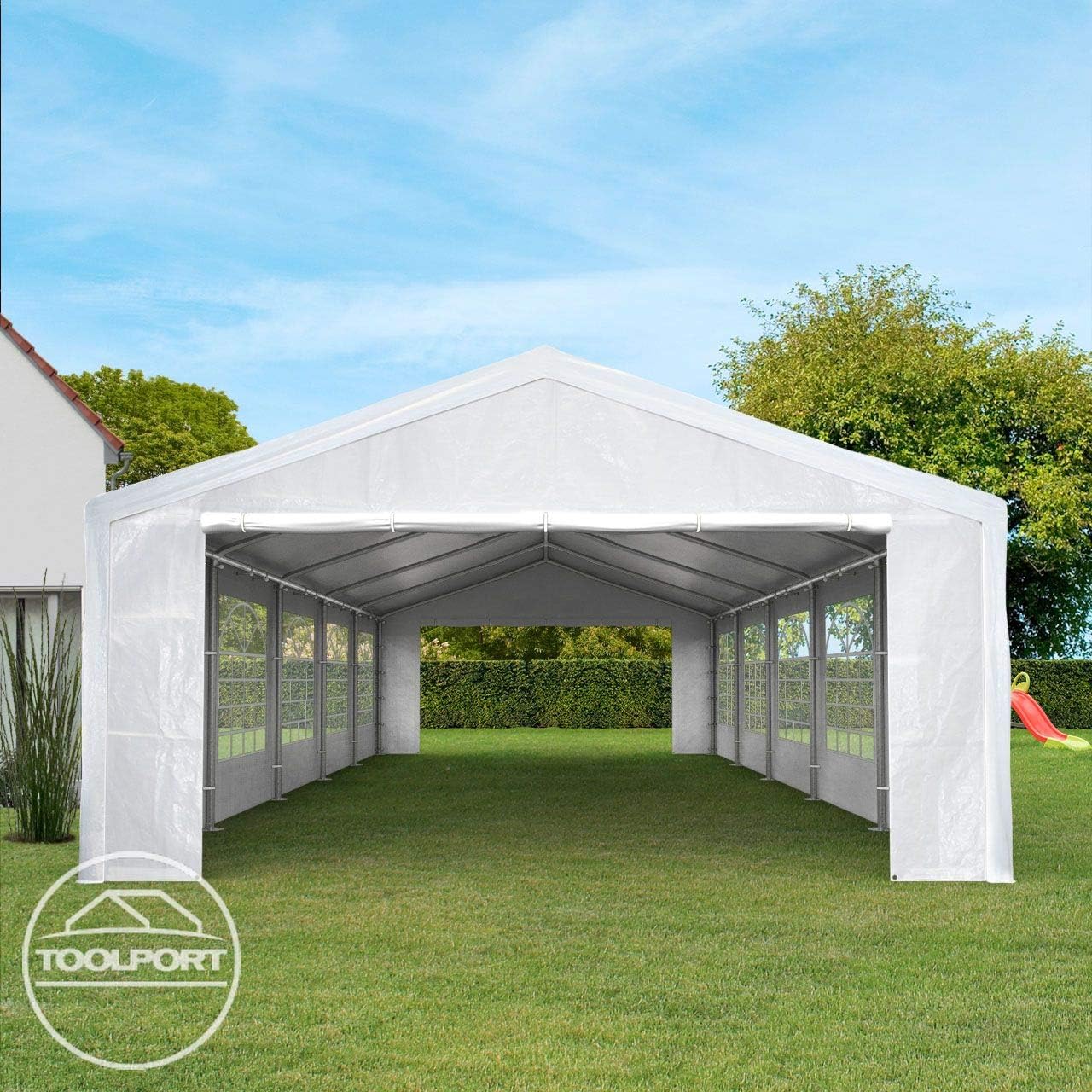TOOLPORT Partyzelt Pavillon 3x5 m in weiß PE Plane 350 N Wasserdicht UV Schutz Festzelt Gartenzelt