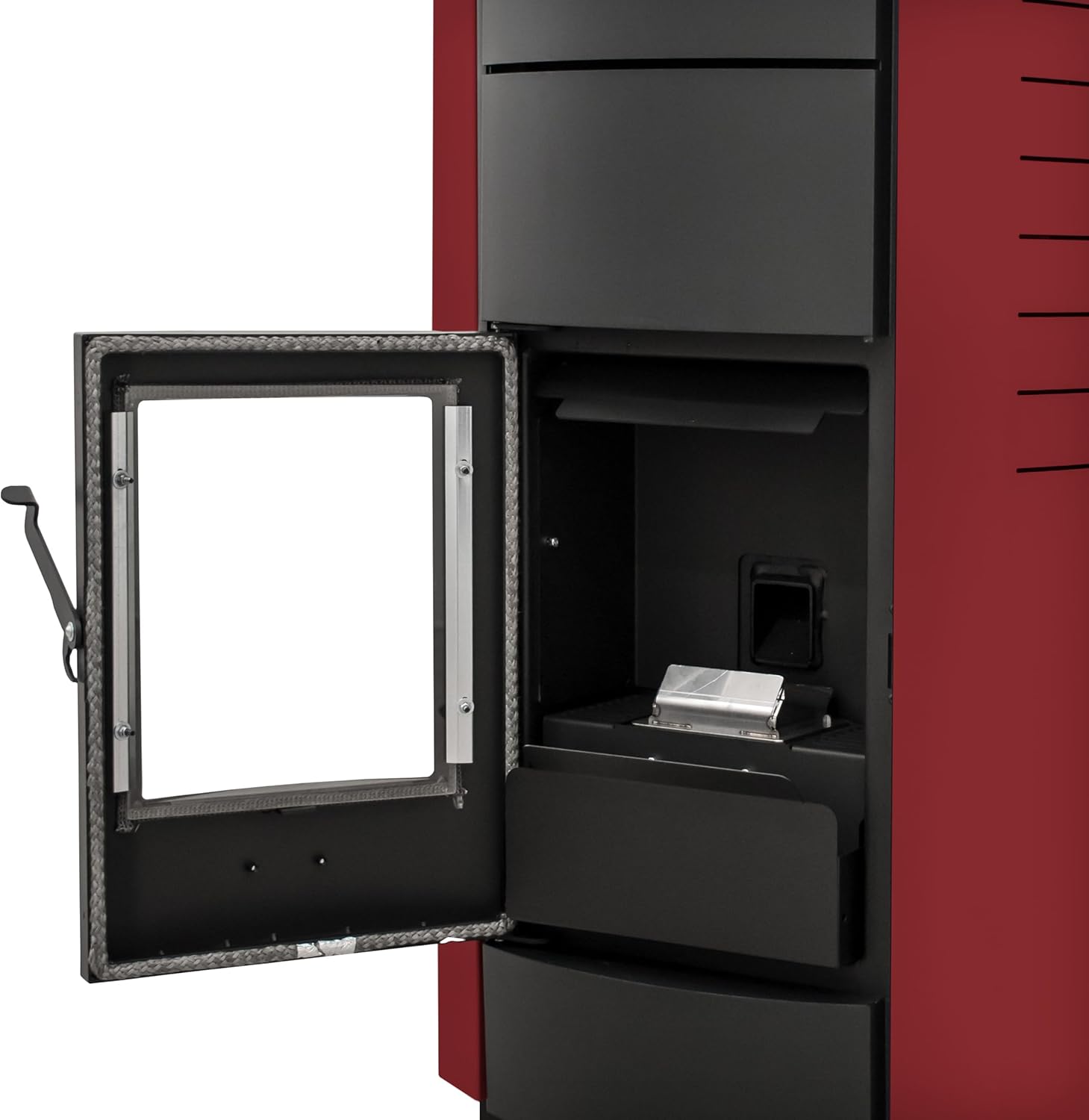 STUFE A PELLET ITALIA Manhattan 22 KW | Hydro-Pelletöfen für Heizung und Warmwasser 89% Effizienz Heizt 140m² Autonomie 22 Std Programmierbar 5 Geschwindigkeiten und Kräfte 24 Monate Garantie Rot