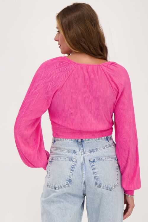 Roze geplooide top met knoop