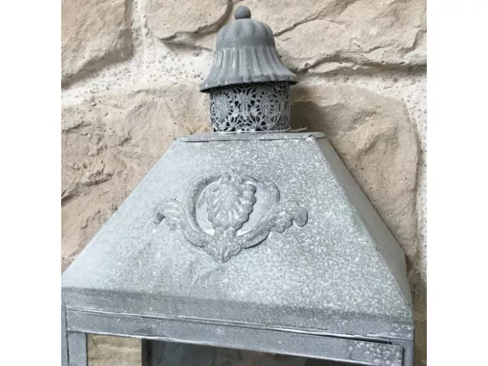 Lanterne extérieure jardin bougie murale ancienne métal gris 70cm