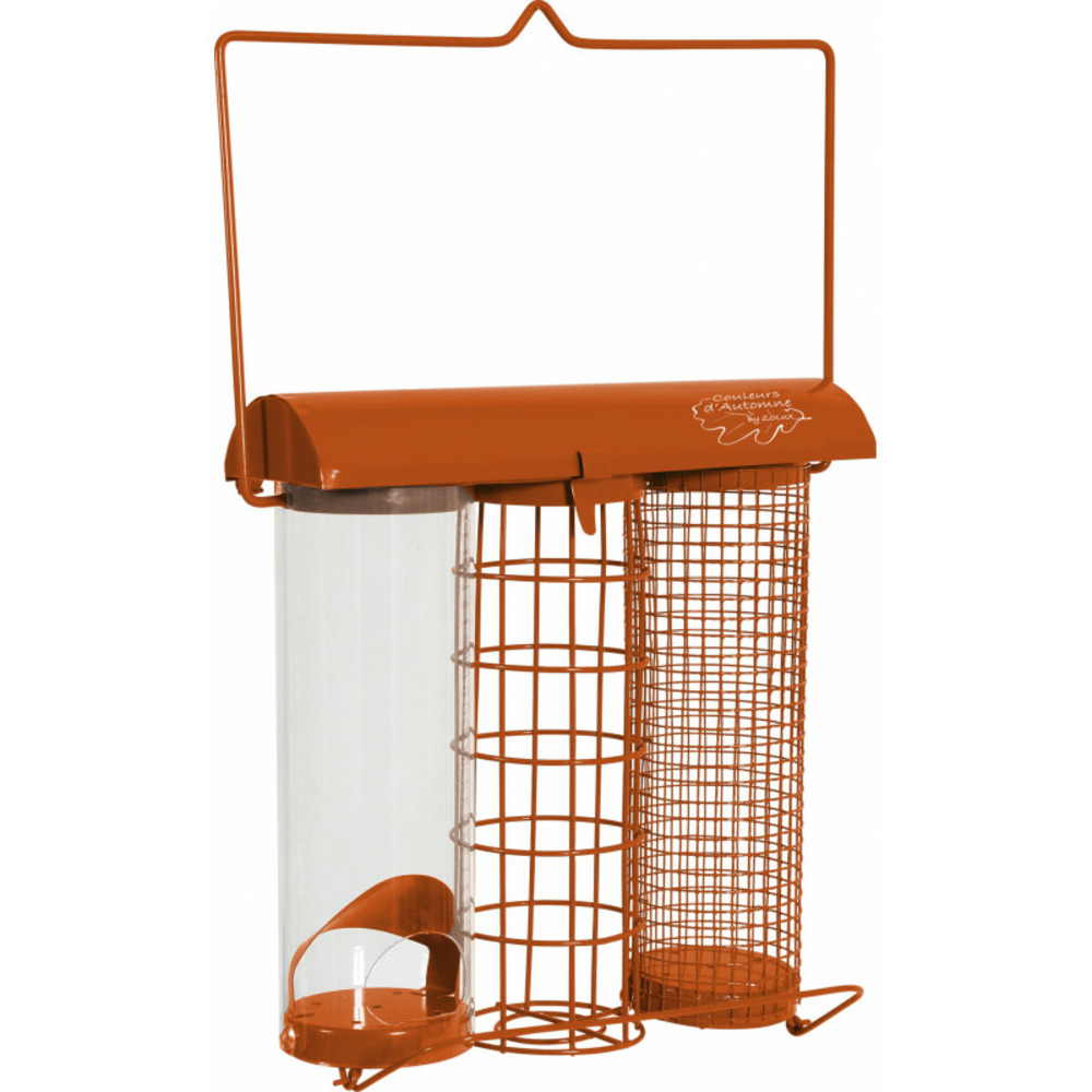Mangeoire trio orange. 20 x 9 x hauteur 22.5 cm . Pour oiseaux