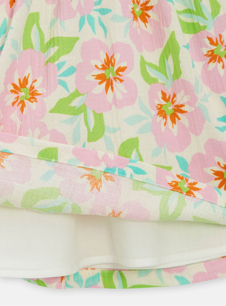 Robe écru à bretelle imprimée fleuri pour fille