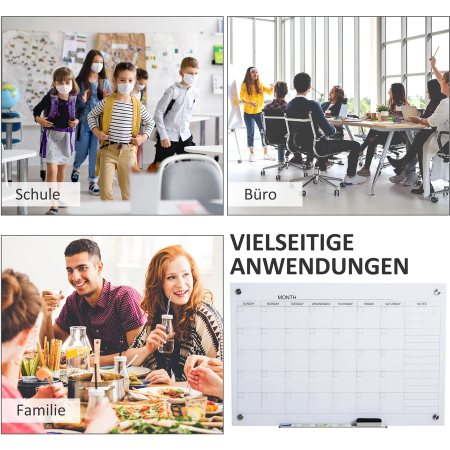 Vinsetto Kalendertafel mit Radiergummi und 4 Markern weiß