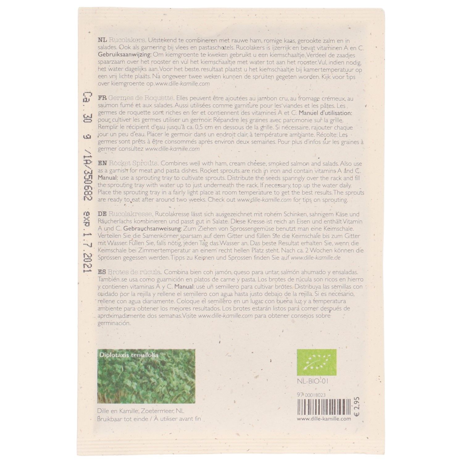 Kiemgroente, biologisch, rucolakers, 30 g
