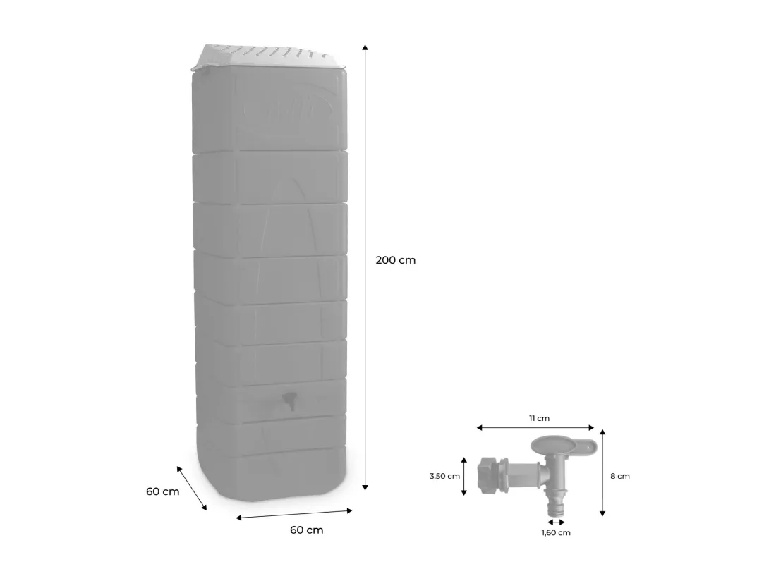Récupérateur d'eau mural Naussac 650L Beige avec kit raccord chéneau inclus