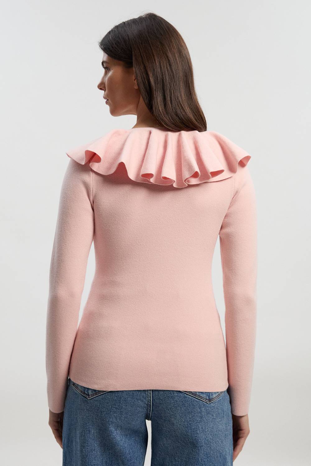 KarenMillen Haut en Maille à Col V Volants Aspect Laine Compacte