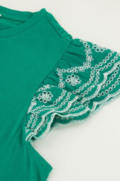 Groene top met embroidery mouwen