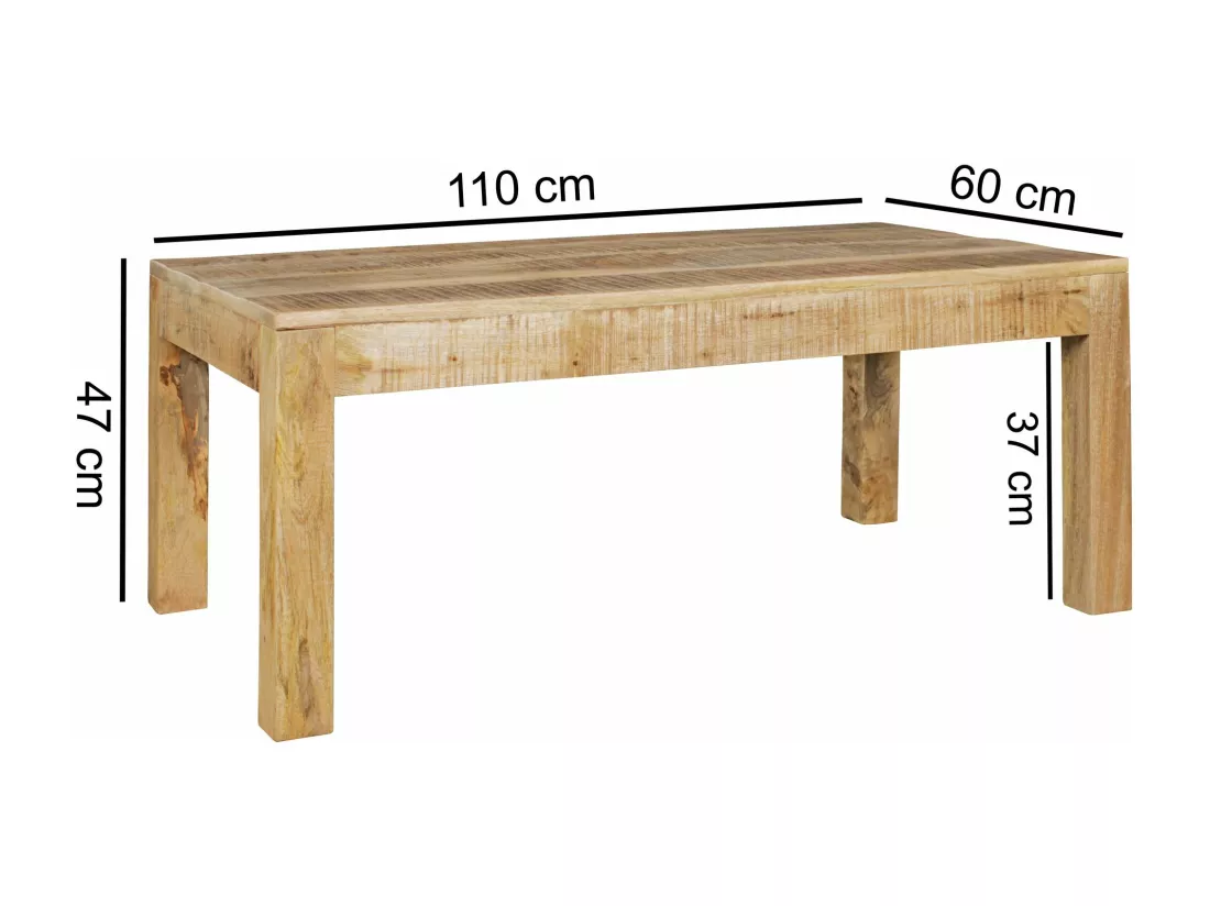 table basse RUSTICA 110 x 60 x 47 cm en bois massif Mango Nature | table basse de style rustique Table basse | salon de table en bois massif