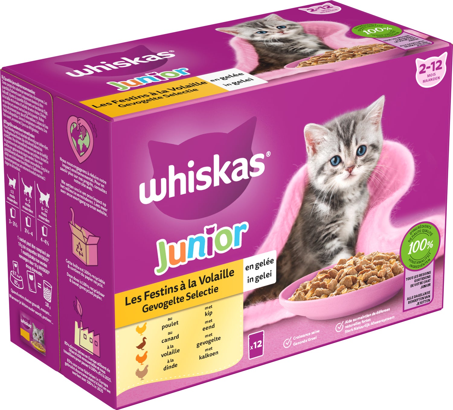 Whiskas kattenvoer in gelei Gevogelte Selectie kitten 85 gr 12 stuks