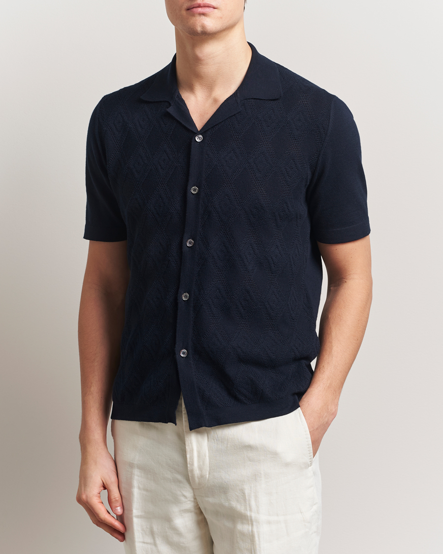 Altea Jacquard Knit Camp Shirt Navy