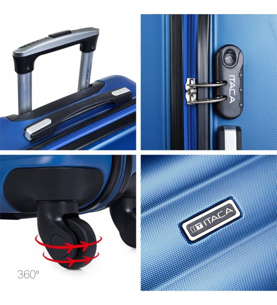 Mala de cabine rígida ITACA com 4 rodas, modelo 71250, azul - 55x38x20cm -