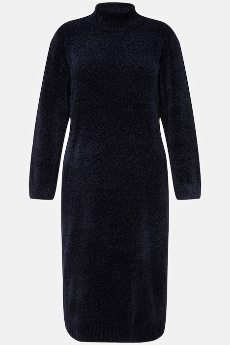 Chenille-Midikleid, Stehkragen, Langarm, kuschelweich