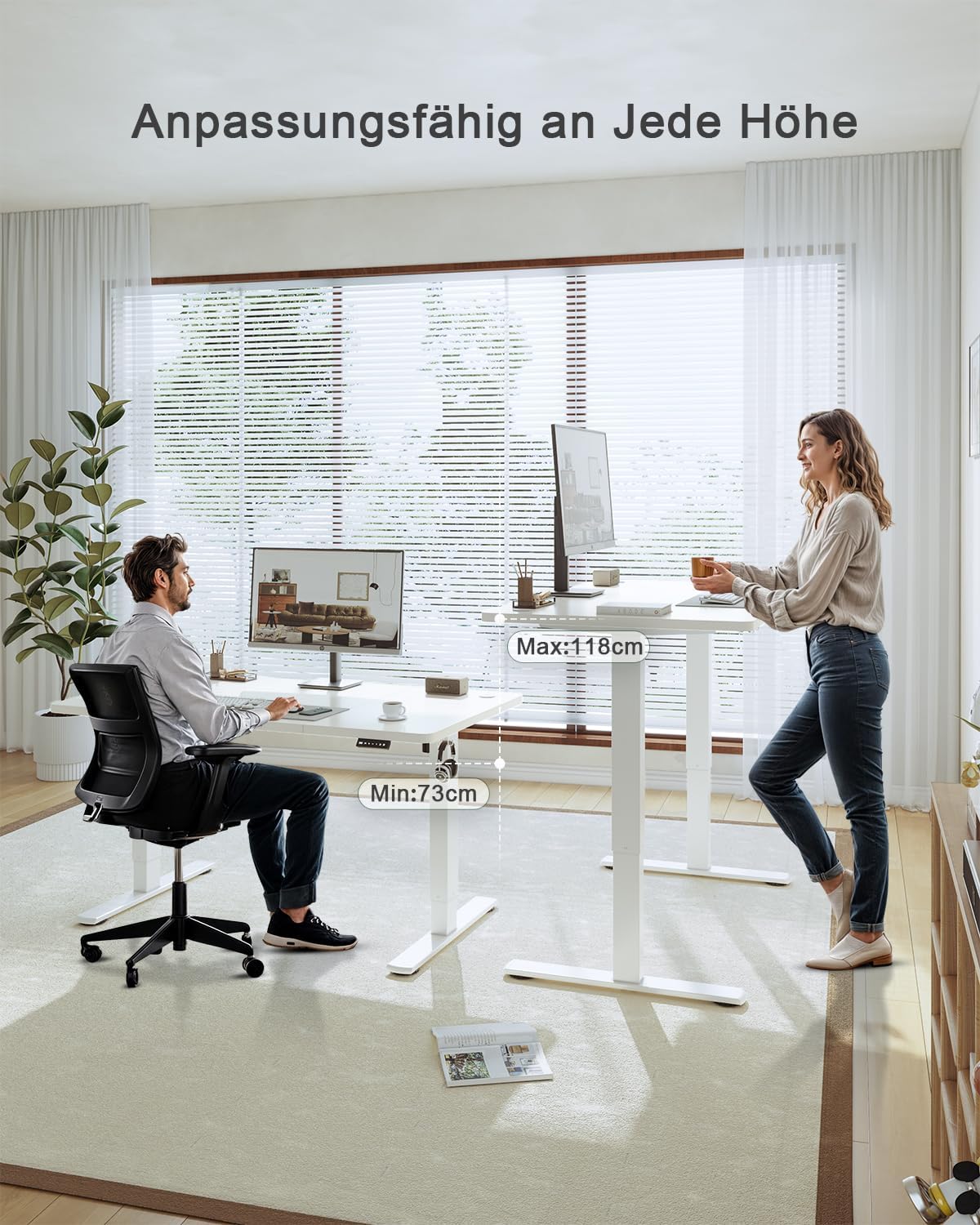 JUMMICO Höhenverstellbarer Schreibtisch mit USB-Ladeanschluss 100 x 60 cm, Schreibtisch Höhenverstellbar Elektrisch, Steh-Sitz Tisch Stehpult Verstellbarer Computertisch,Standing Desk,Weiß