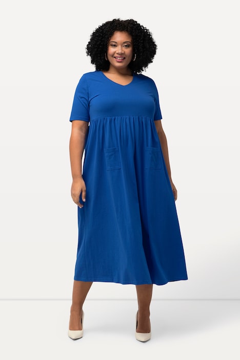 Jerseykleid, Empirenaht, A-Linie, V-Ausschnitt, Halbarm
