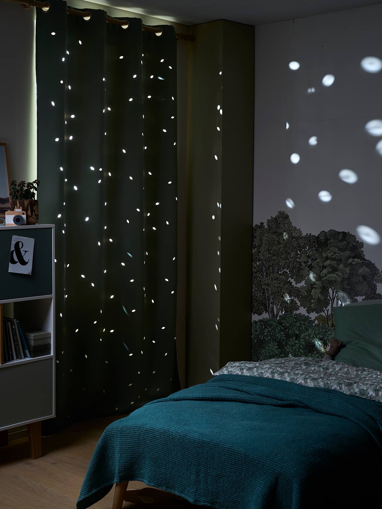 cortina blackout cinza-escura estampada