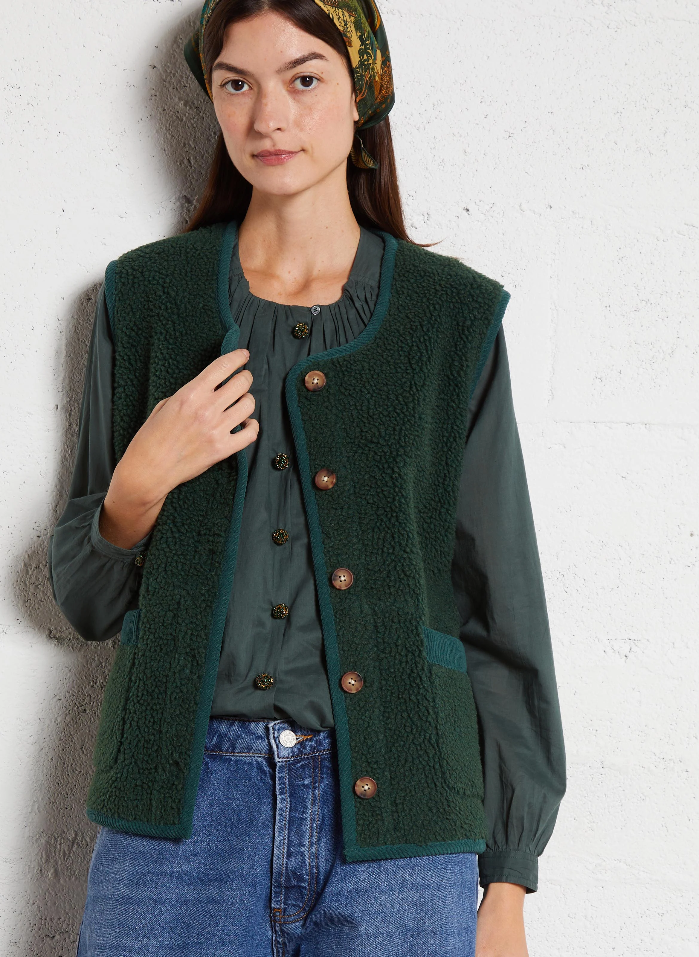 BARNEY - Veste col rond en sherpa réversible | Vert