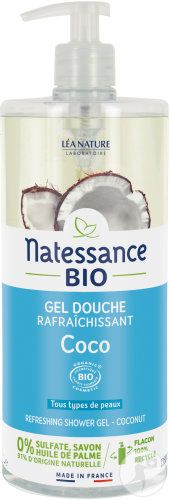 Natessance Gel Douche Rafraîchissant Eau De Coco Bio Flacon Pompe 1l