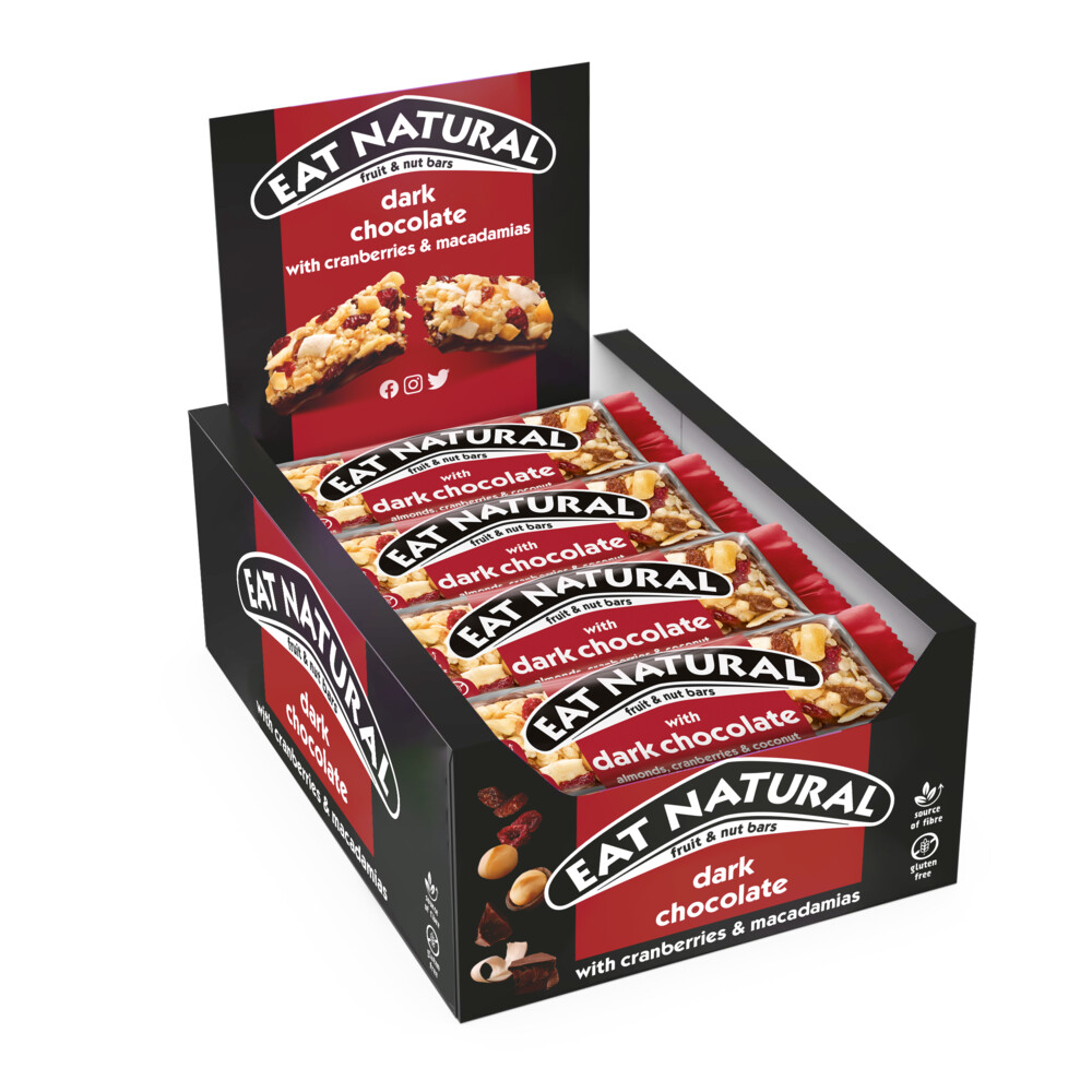 Eat natural Fruit Bar Pure Chocolade Cranberries & Macadamia Noten12 x 45 gr