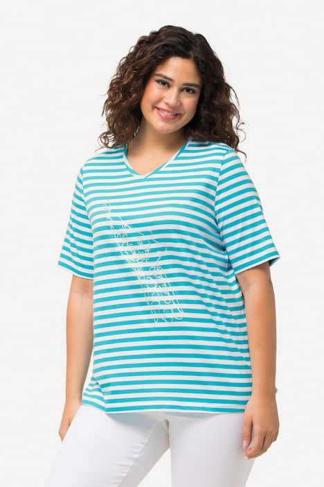 Shirt, Ringel, Metallic-Tier, V-Ausschnitt, Halbarm