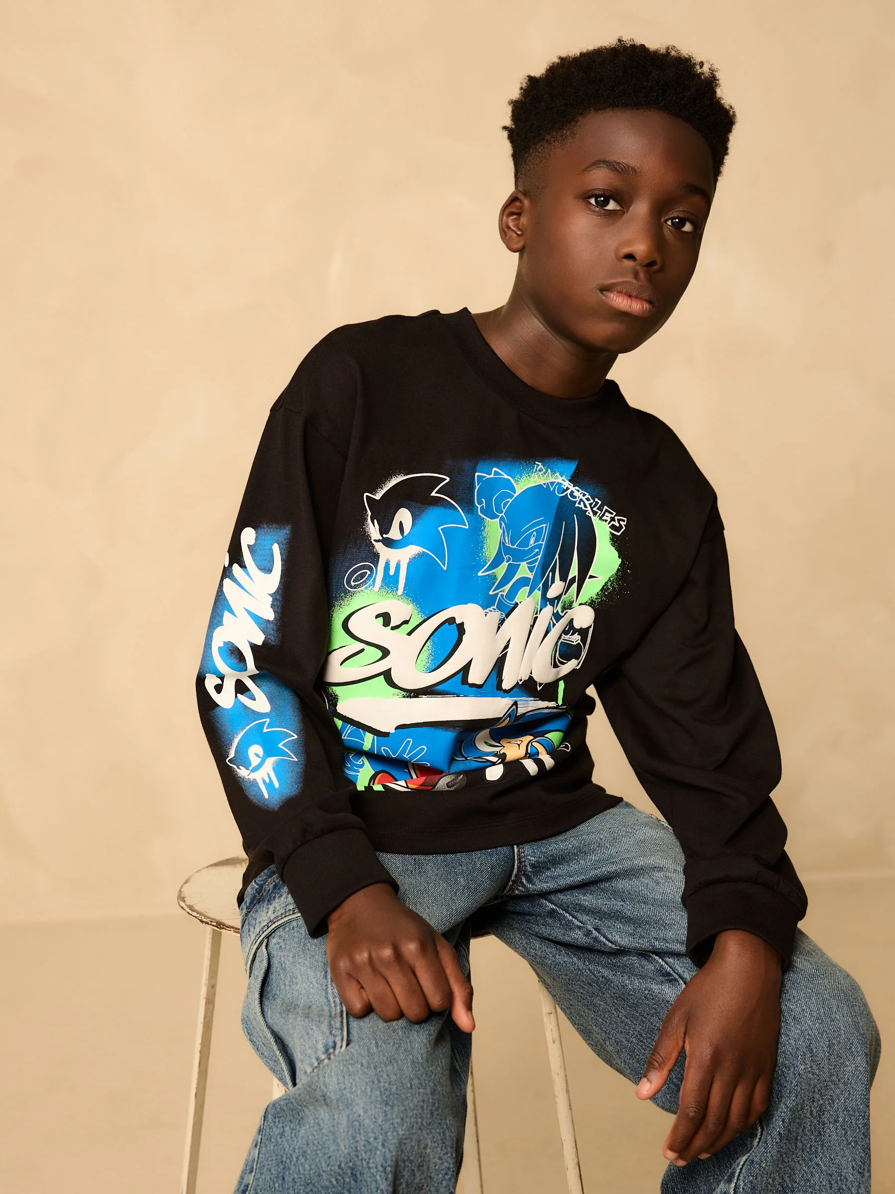 Zwart - Sonic T-shirt met lange mouwen (3-16jr)
