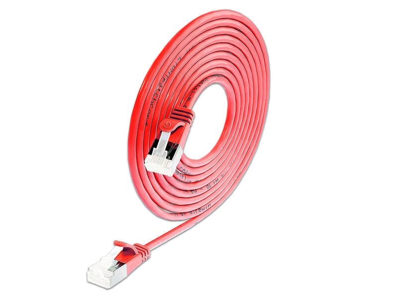 SLIM Slimpatchkabel RJ-45 - RJ-45, Cat 6A, U/FTP, 2 m, Rot Geschirmtes Cat 6A flaches Twisted-Pair-Kabel (U/FTP) mit Klinkenschutz und vergoldeten RJ-45 Steckern