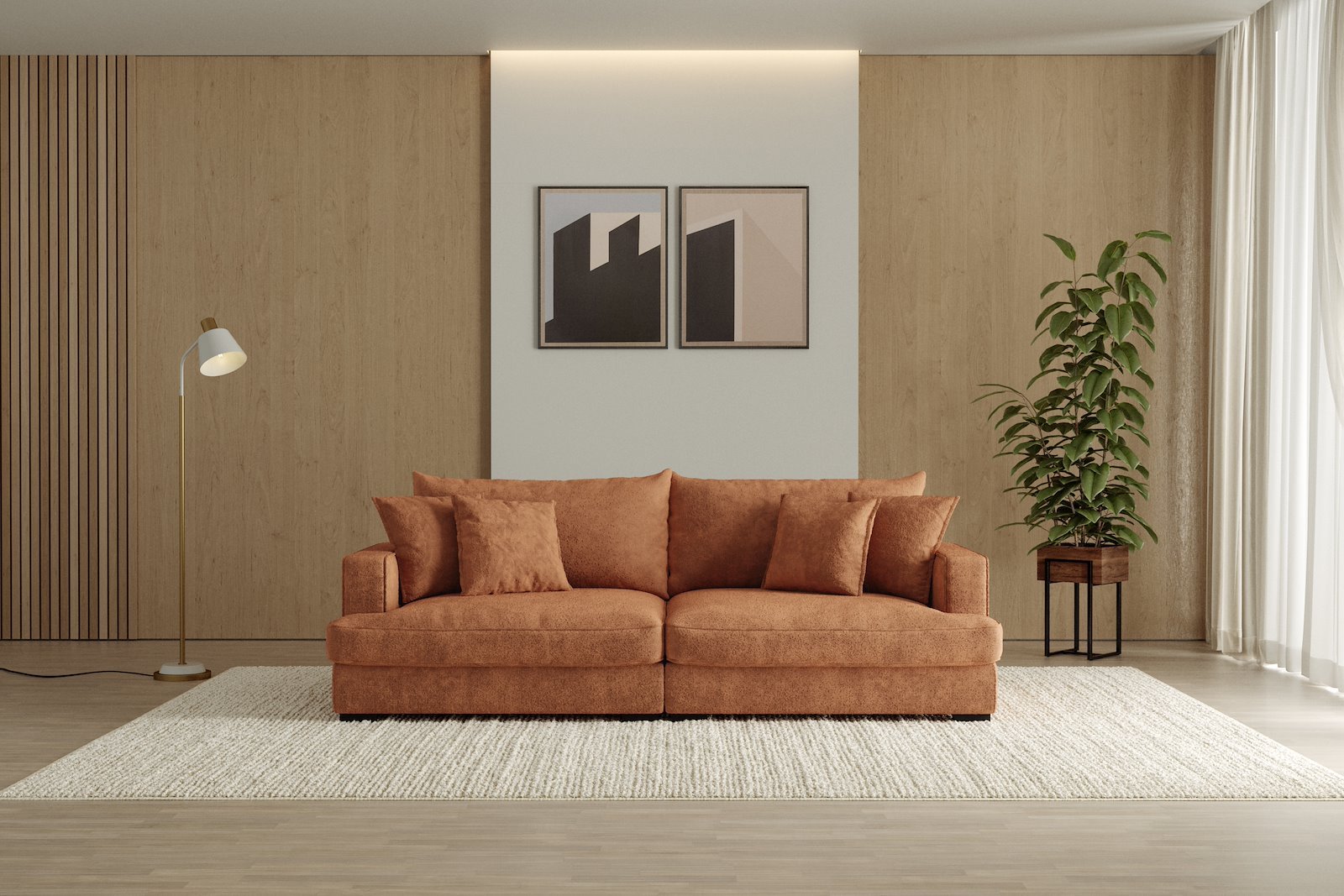 Rossi 3-seter sofa Tekstil Genesis 9 Deep Terra, arm A med sorte ben. Std. Komfort.
