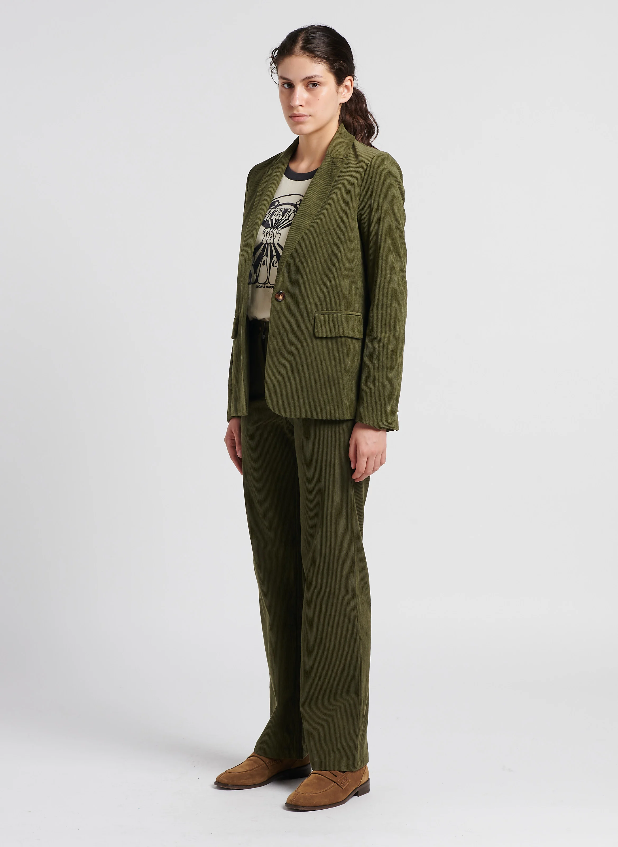 ZIELA - Veste de tailleur en velours côtelé| Kaki