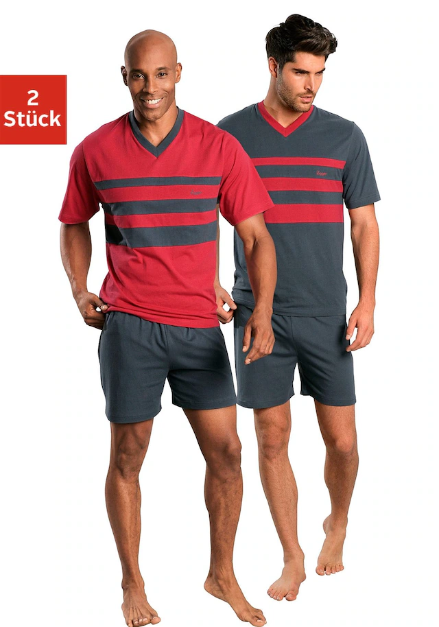 le jogger® Pyjama Packung, 2 Stück, 4 Stk. tlg., mit kontrastfarbigen Einsätzen vorn