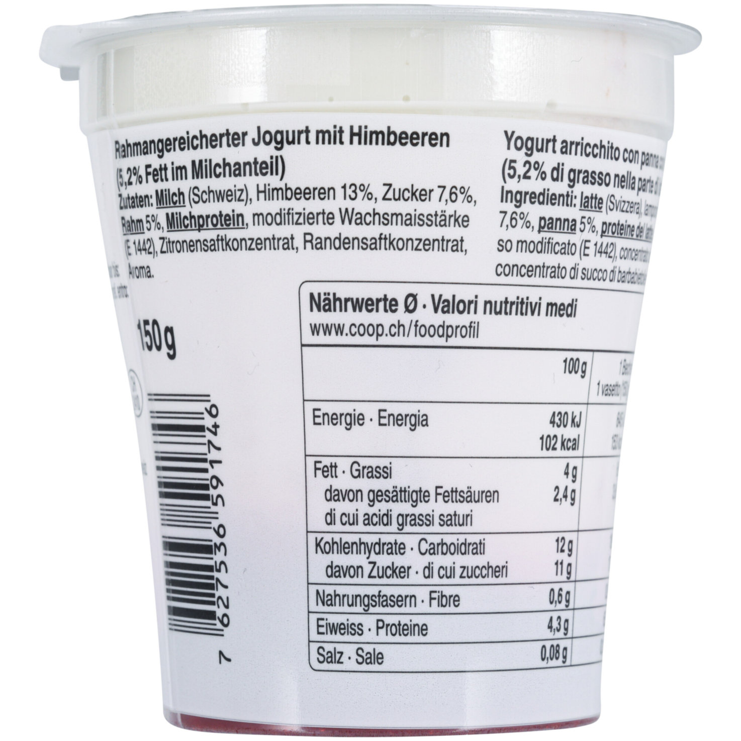 Joghurt unterlegt Himbeere 2x150g
