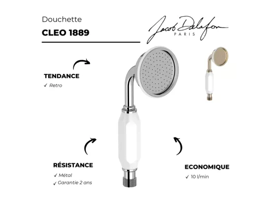 Pommeau de douche JACOB DELAFON Cléo 1889 or + flexible