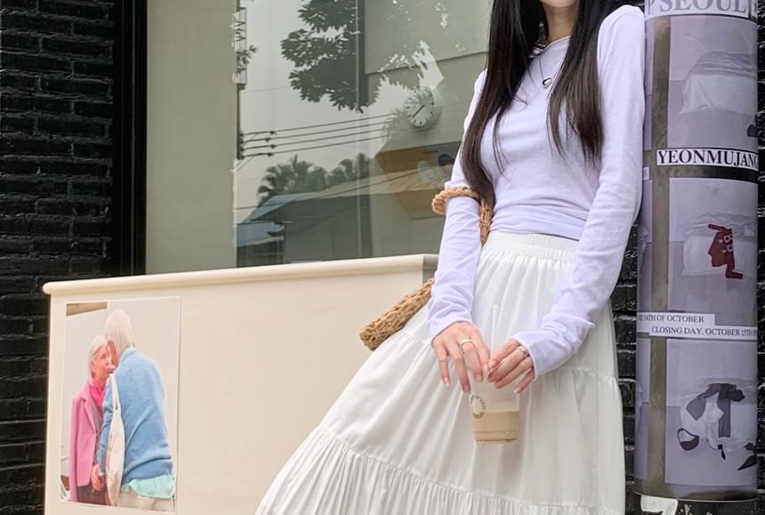 ZENME - Hoge taille effen maxi A-lijn rok