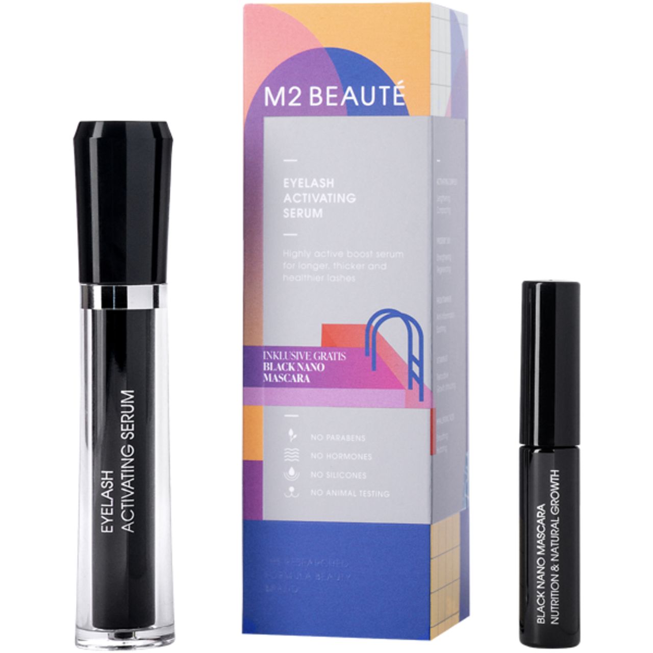 M2Beauté, Day & Night Beauty Set Eyelash Activating Serum 4 ml + Black Nano Mascara 6 ml