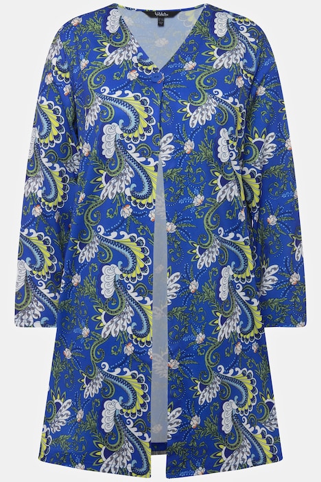 Jerseyjacke, Allover Druck, V-Ausschnitt, Langarm, Seitenschlitze