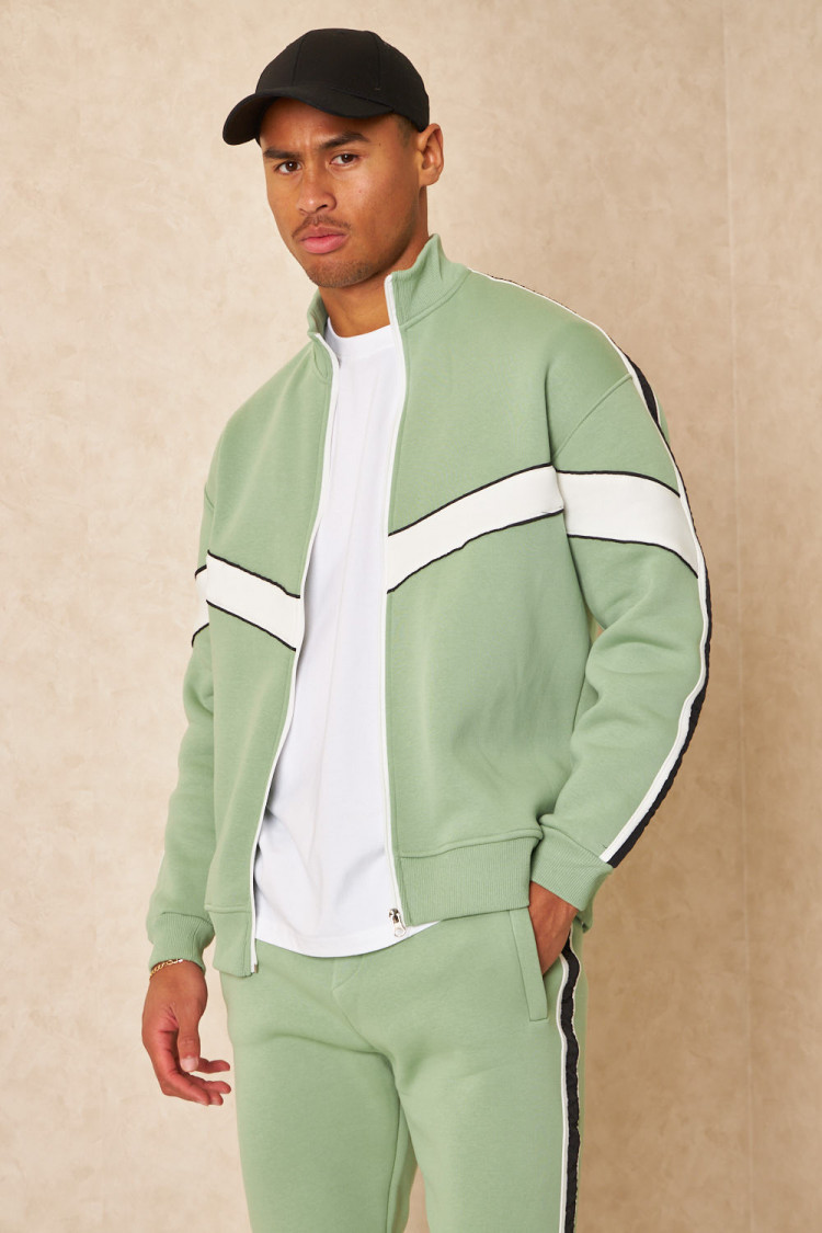 Ensemble 2 pièces veste + jogging à rayures vert clair