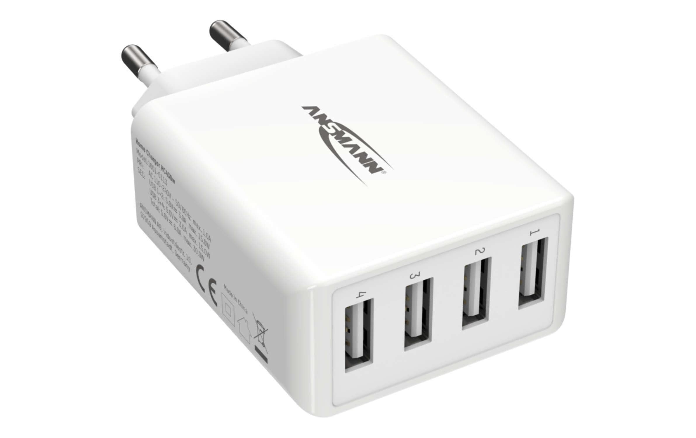 USB-Wandladegerät Home Charger HC430, 4x USB, 30 W, WeissLeistungsstarker Indoor USB-Ladeadapter