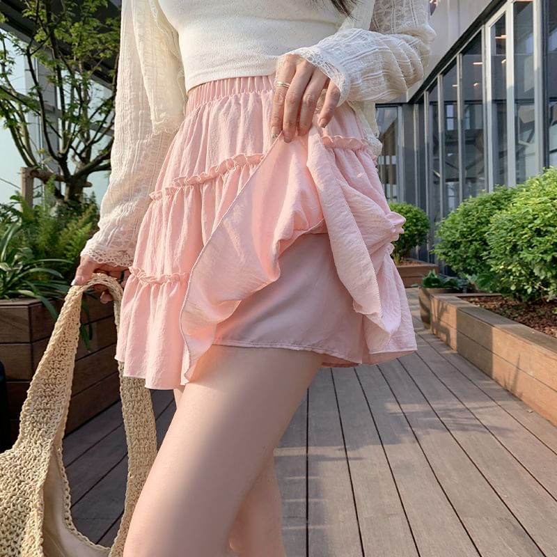 Colarseo - Balletcore elastische taille volant Tim gelaagde mini A-lijn rok