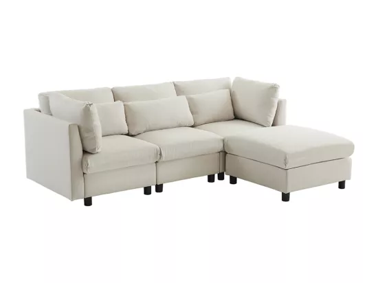 Canapé d'angle avec repose-pieds trois places en forme de L Meubles rembourrés de salon Beige