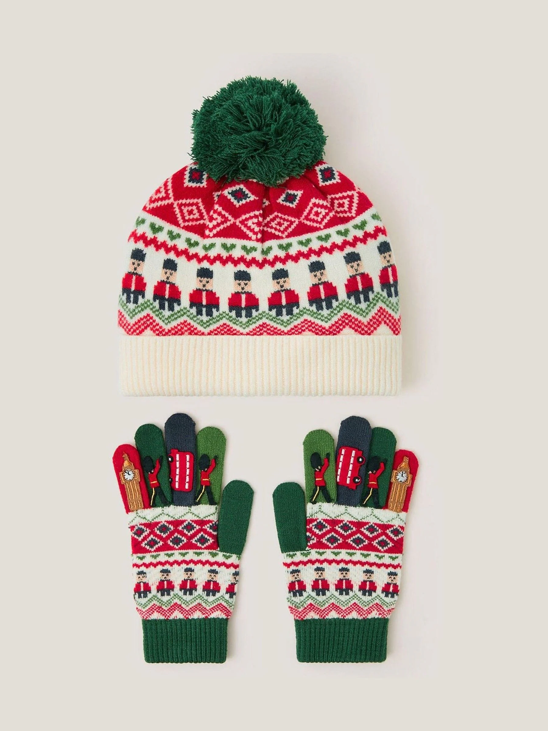 Monsoon London Novelty Bobble Hat & Gloves Set