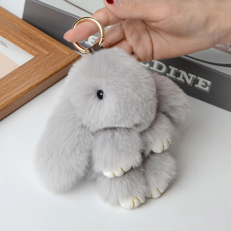 Plüsch Kaninchen Handtaschen Anhänger Taschen Accessoire mit Karabinerring - Grau