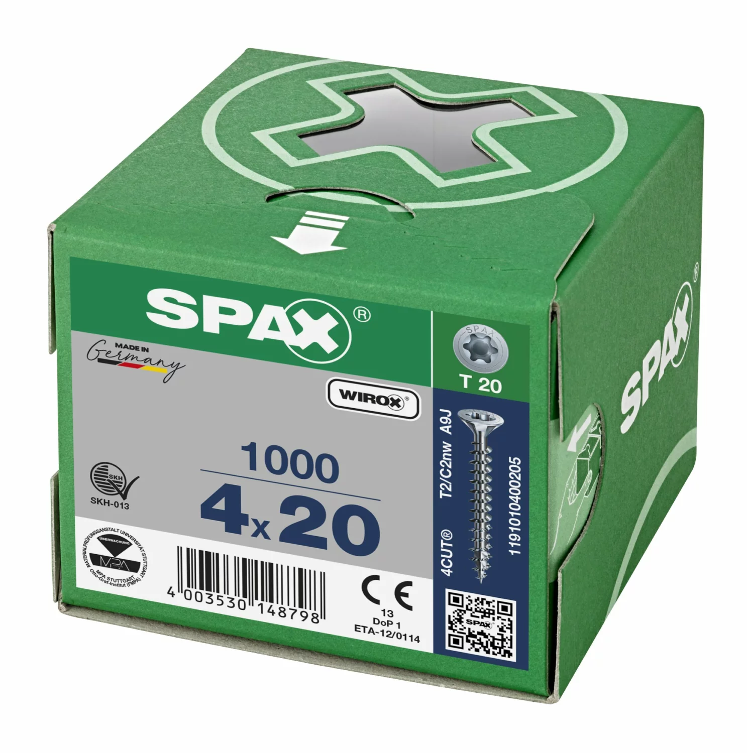 SPAX 1191010400205 Universele schroef, Verzonken kop, 4 x 20, Voldraad, T-STAR plus TX20 - WIROX - 1000 stuks