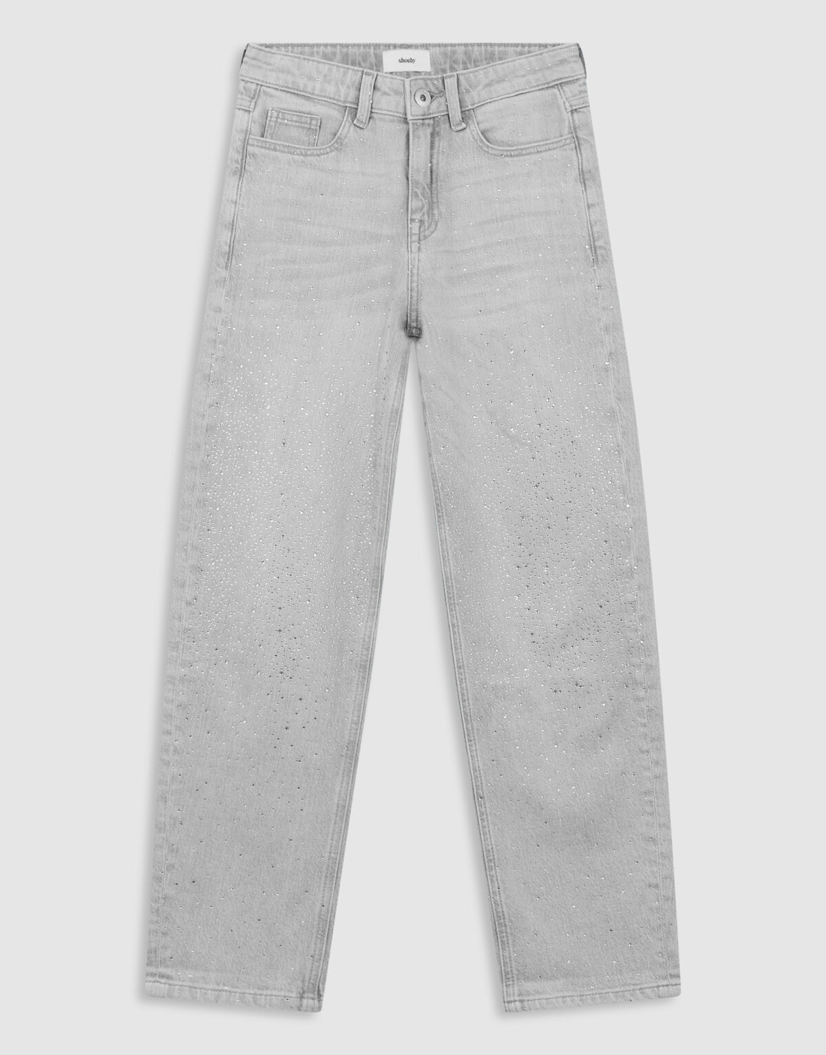 Strass Wide Leg Fit Jeans Lichtgrijs
