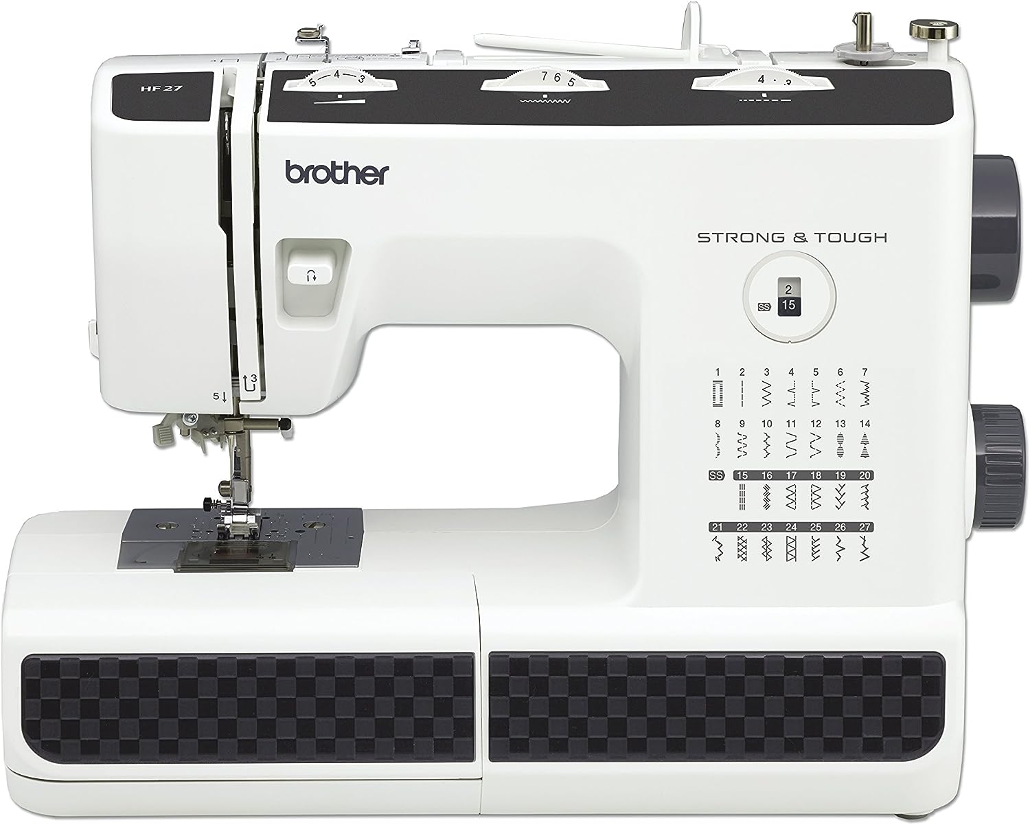 Máquina de costura Brother HF27, robusta e resistente para trabalhos pesados.