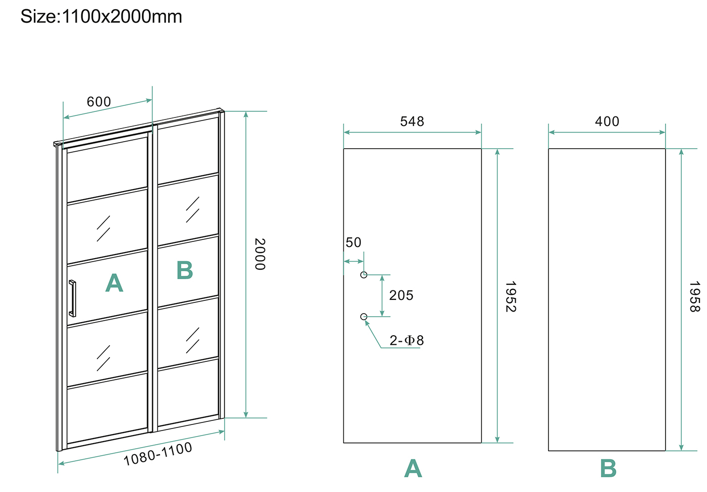 Mueller Skyline nisdeur met vaste wand 110x200 mat zwart anti-kalk