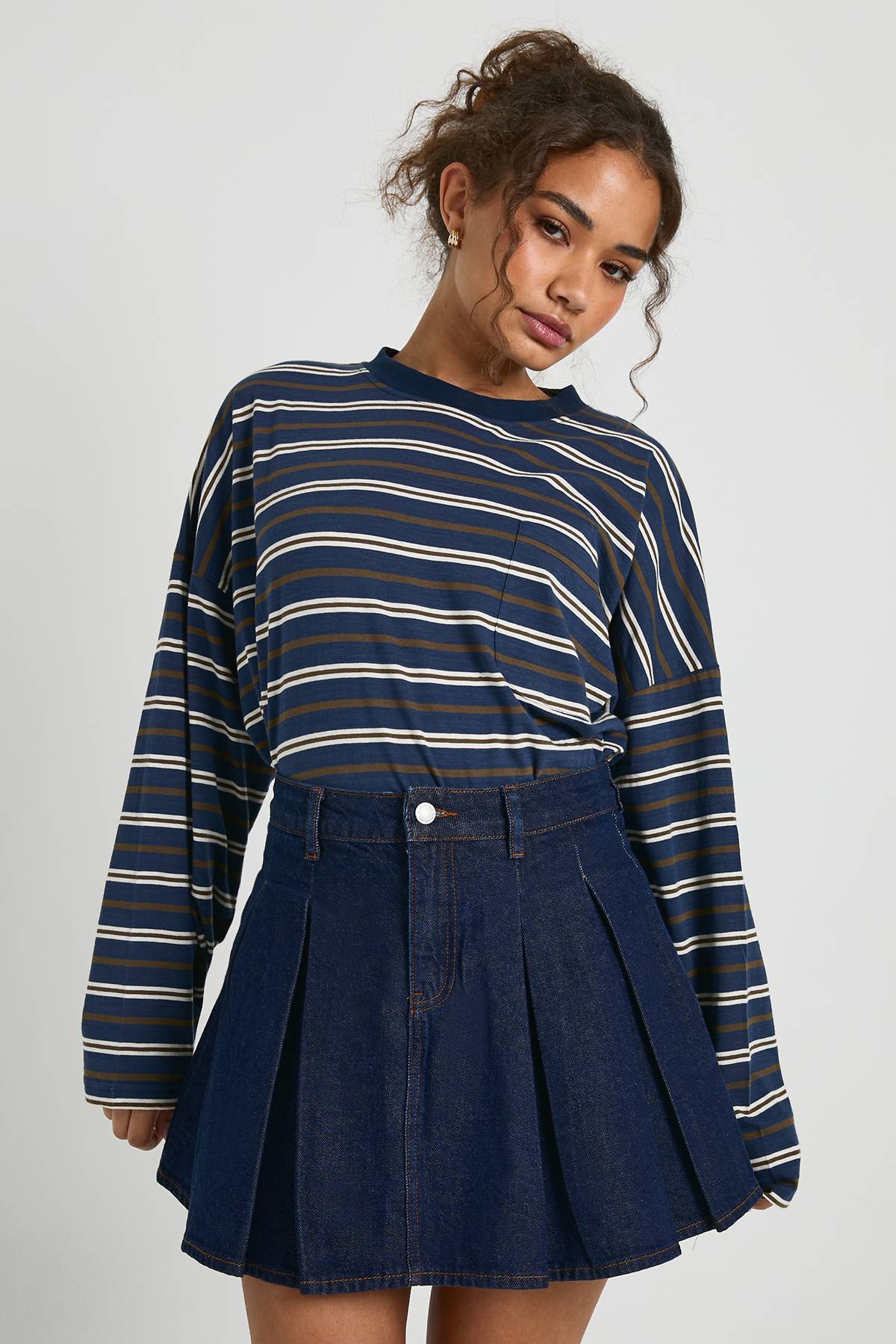 boohoo Jupe en denim plissée