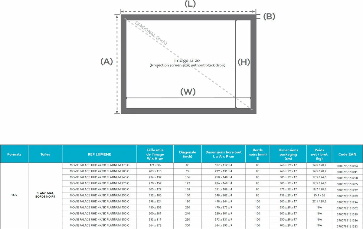 Lumene Movie Palace UHD 4K/8K Platinum 200C (16:9) Écrans de projection fixes
