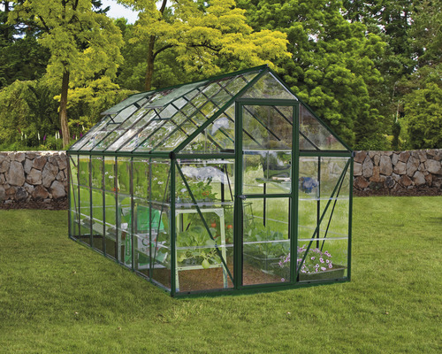 Harmony kas 6x14 polycarbonaat panelen 0,7 mm incl. funderingsframe 426 x 185 cm groen