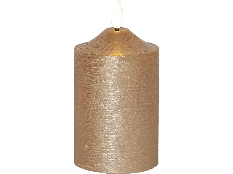 Star Trading LED-Kerze Pillar Flamme Ø 7.5 x 15 cm, Gold LED Kerze aus Wachs